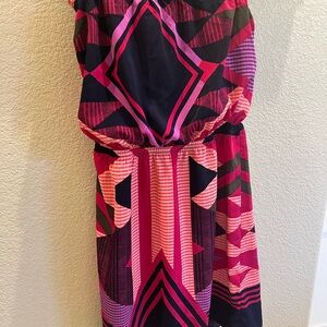 Strapless Pink & Navy Geometric Print Women's Dress